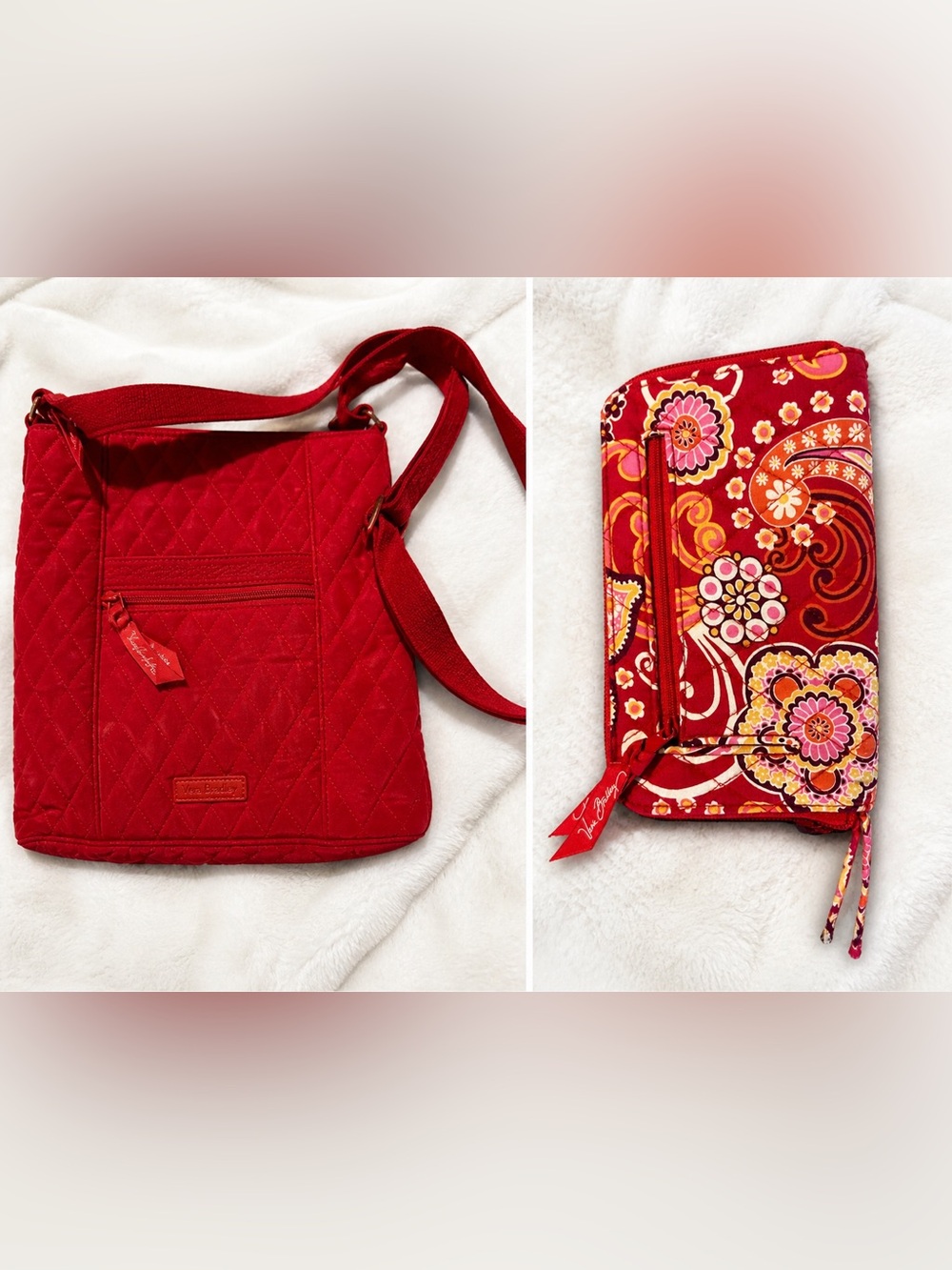 Vera Bradley Quilted Red Crossbody Bag & zip wallet wristlet in GUC cute summer